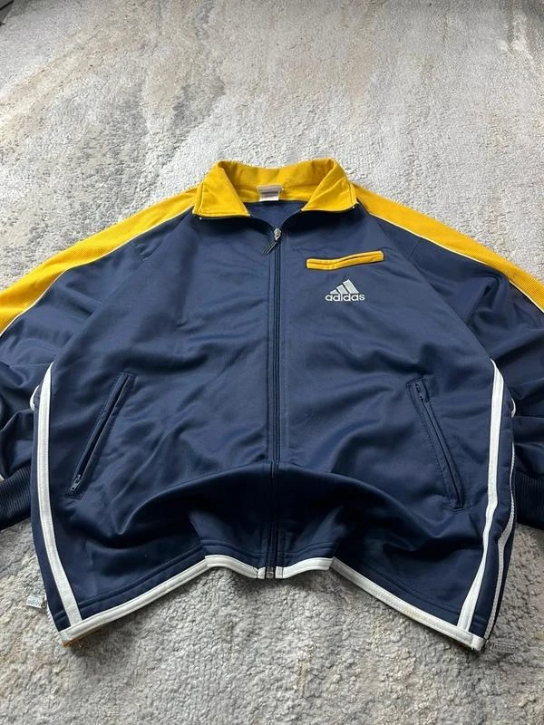 Vintage 90s adidas geborduurd logo marineblauw & geel ritssluiting trackjack maat – photo 5